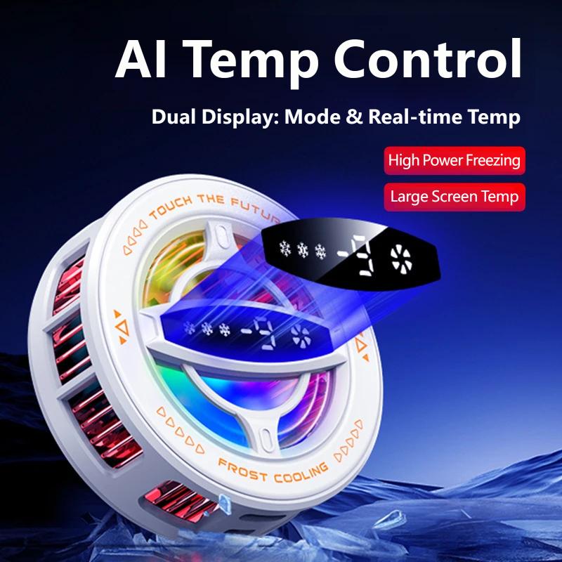 2 In 1 Magnetic Semiconductor Phone Cooler Gaming Radiator with RGB Light Temp Display Clip Stand for iPhone 16 15 14 13 12 Android Tablet