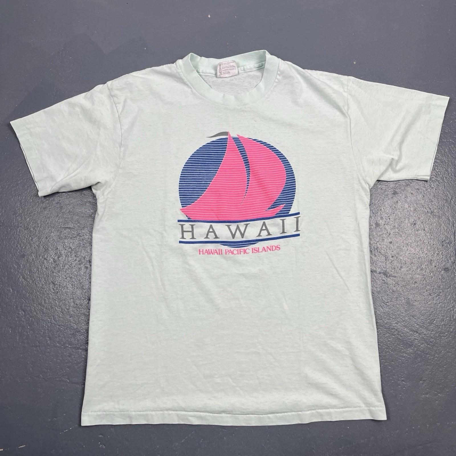 Vintage 1980s Hawaii Pacific Islands Single Stitch Tshirt Large Blue VTG Travel S
