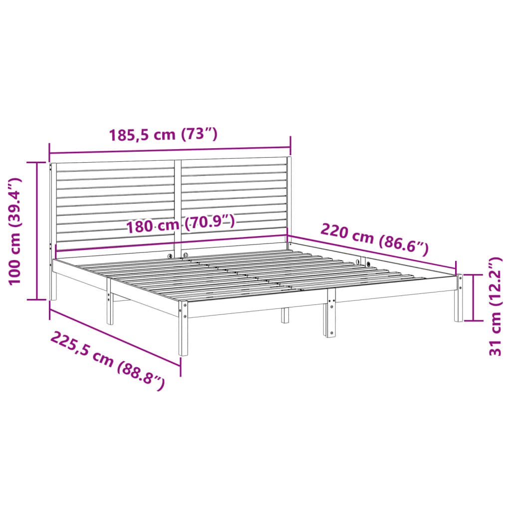 Solid Wood Bed Extra Long Without Mattress White 180 X 220 Cm