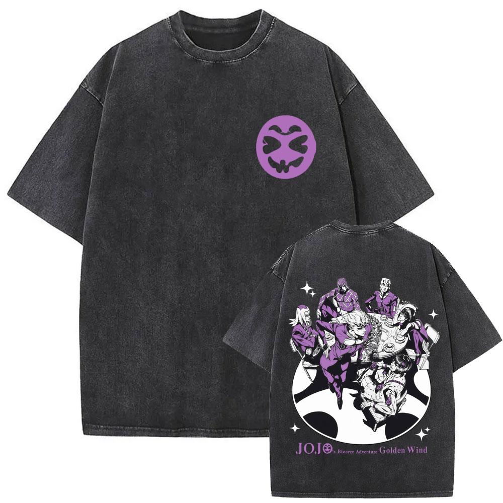 Washed Vintage Anime Jojo Bizarre Adventure Joseph Joestar Caesar Anthonio Zeppeli Print Tshirt Men Fashion Cartoon T Shirt Top