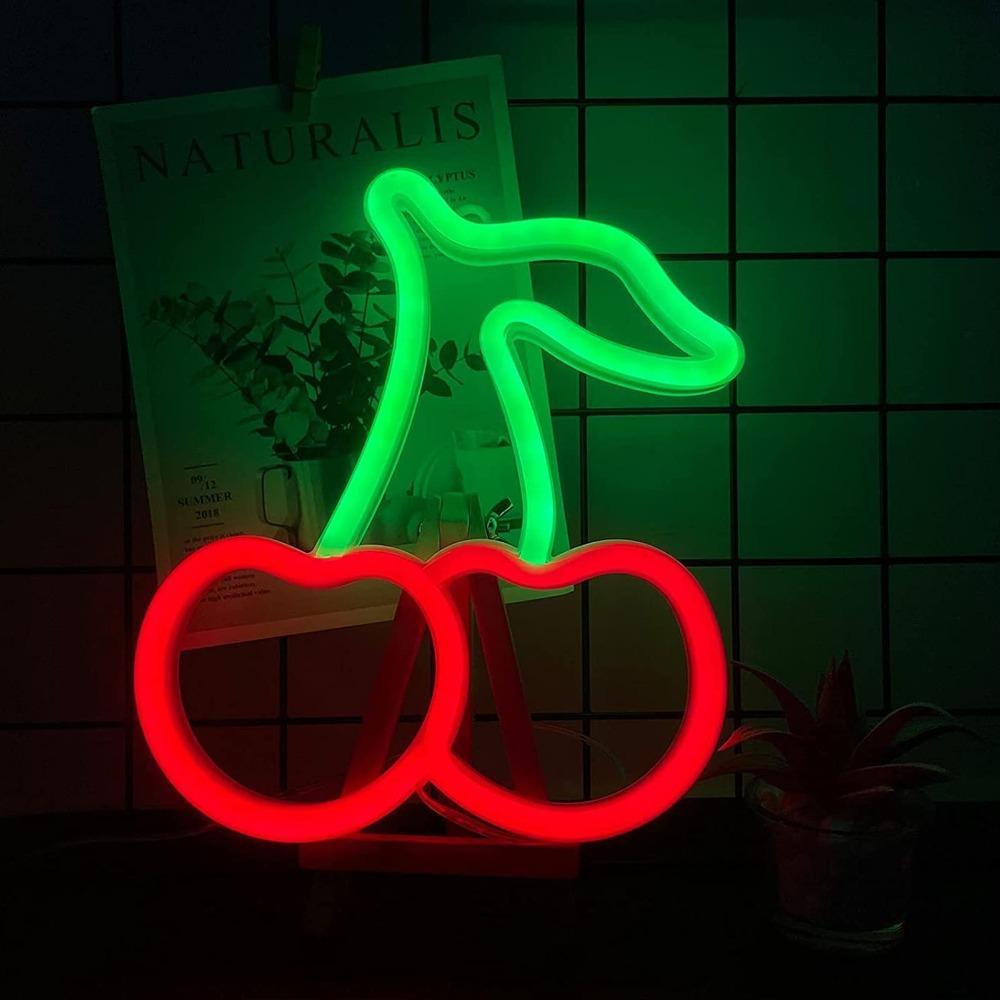 Fruit Shape Neon Sign Cherry Shape Neon Sign Light Cute LED Neon Light  Wedding Party Green+Red Light