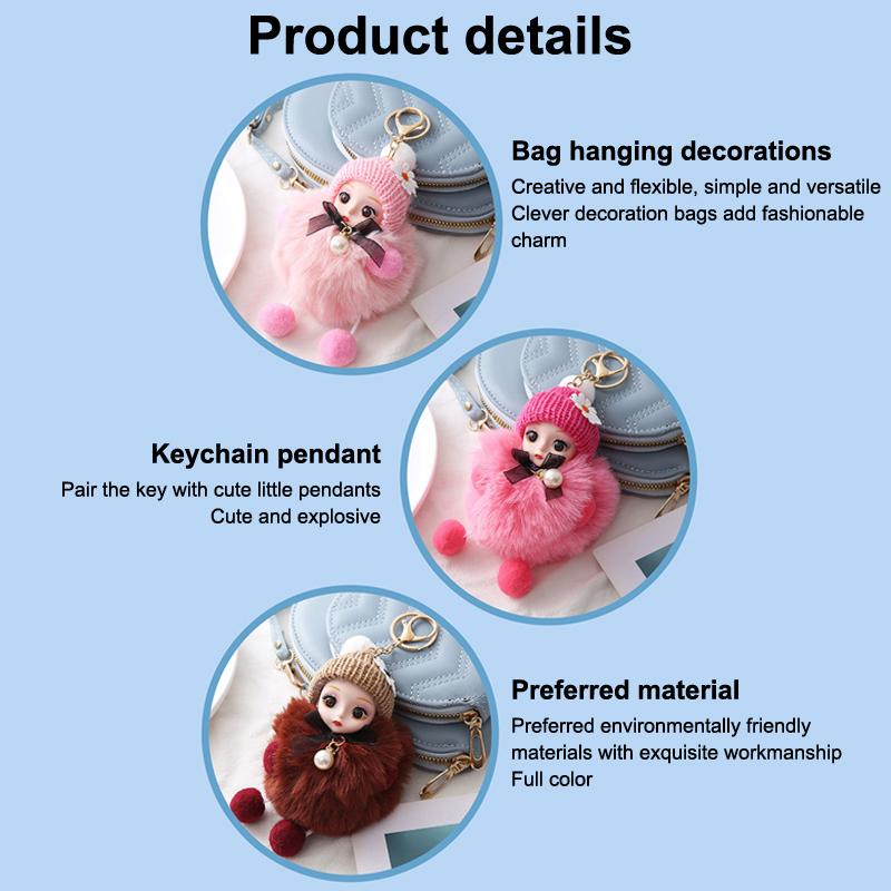 Cute Plush Keychain Imitation Rex Rabbit Fur Ball Keyring Big Eye Doll Pendant  Car Bag Charm