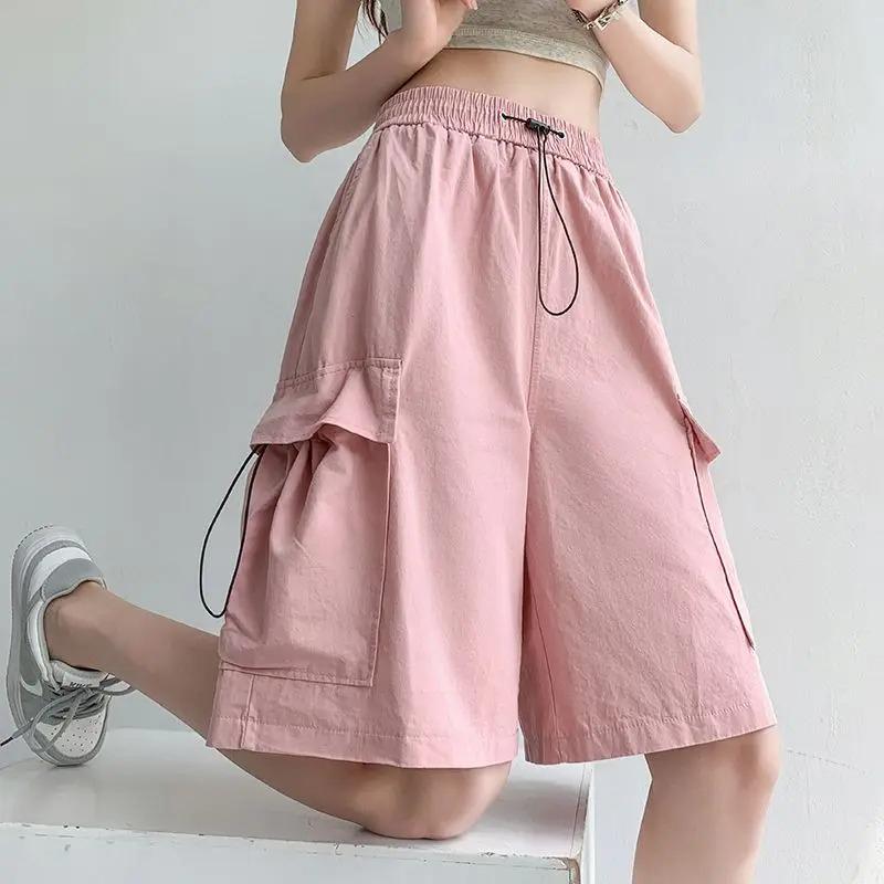 2024 New Cargo Women's Summer Shorts Casual Solid Color Girls Bermuda Shorts Knee Length Pants With Pockets