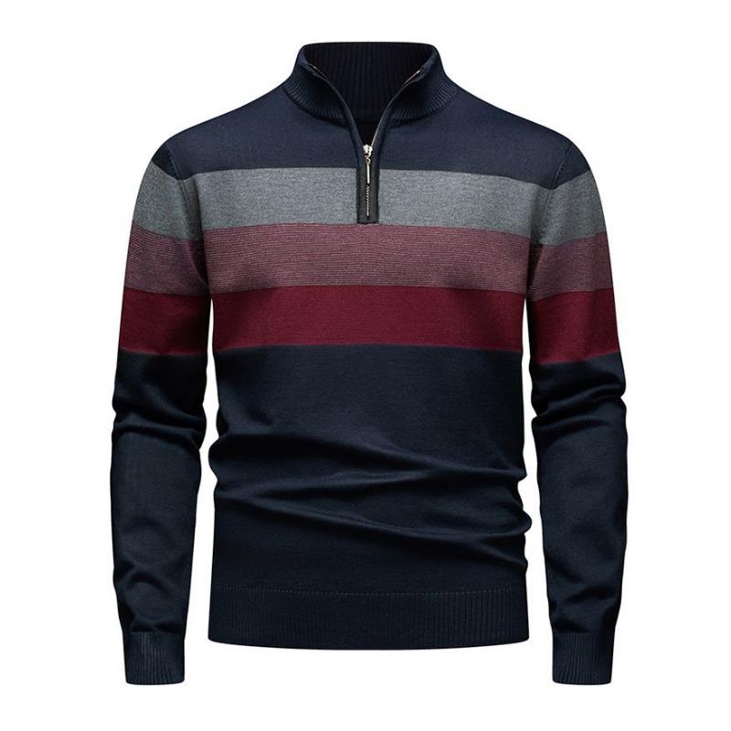 Men Slim Fit Stand Collar Zip Pullover Knit Sweater Fashion Casual Warm