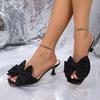 New Square Toe Open Toe Design Slim Heel Outside Slippers 2025 Summer New Bow Non-slip High Heel Cool Mopping Plus Size 36-43