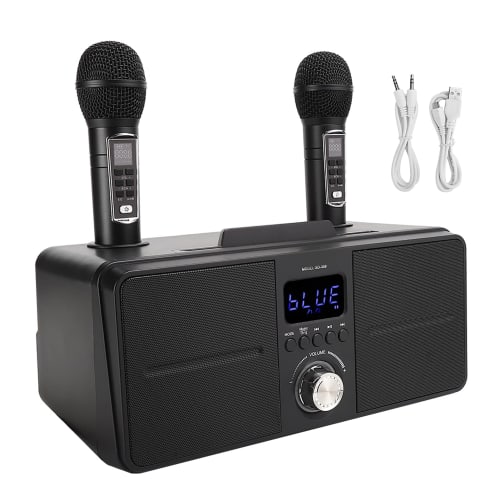 Karaoke Machine, Home Karaoke System with Two Wireless Microphones, Supports AUX, USB, and TF, for Home Parties (Black)