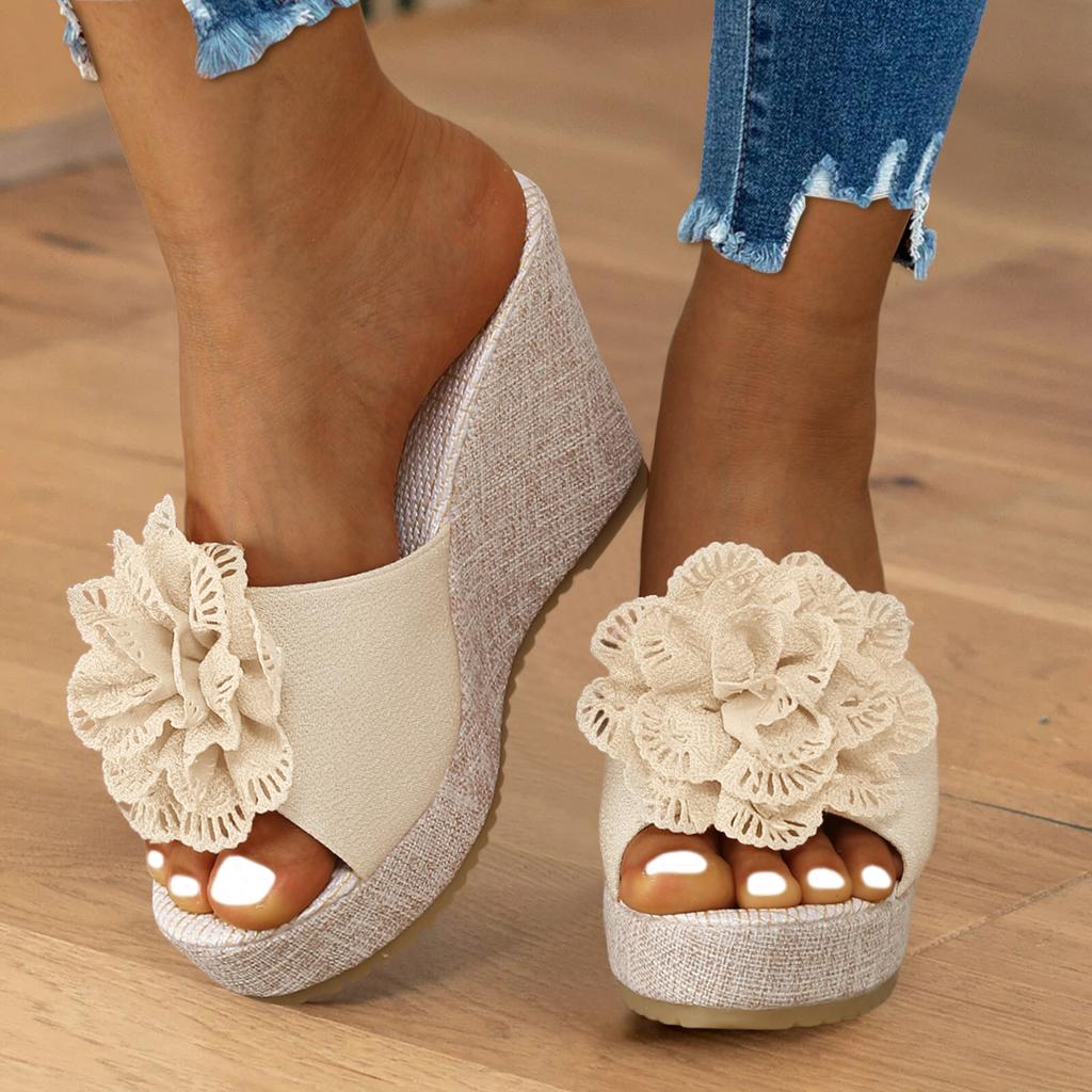 T Strap Sandals For Women Heeled Women Sandals Fashion Summer Pattern Flower Wedge Elevated Comfortable Non Zapatos De Mujer