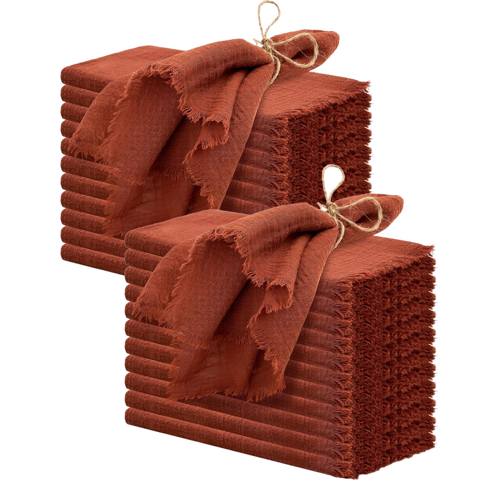 24 szt. 32x32cm Fioletowa Bawełniana Serwetka Gazoza Wielokrotnego Użytku Ściereczka do Herbaty Dekoracja Stołu na Wesele, Imprezę, Boże Narodzenie Serwetki Retro z Frędzlami