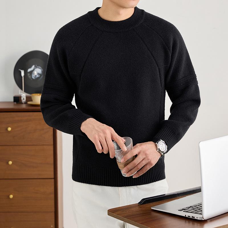 Men's 2025 Autumn/Winter Solid Color Jacquard Sweater, Stylish Half-High Collar Knitwear