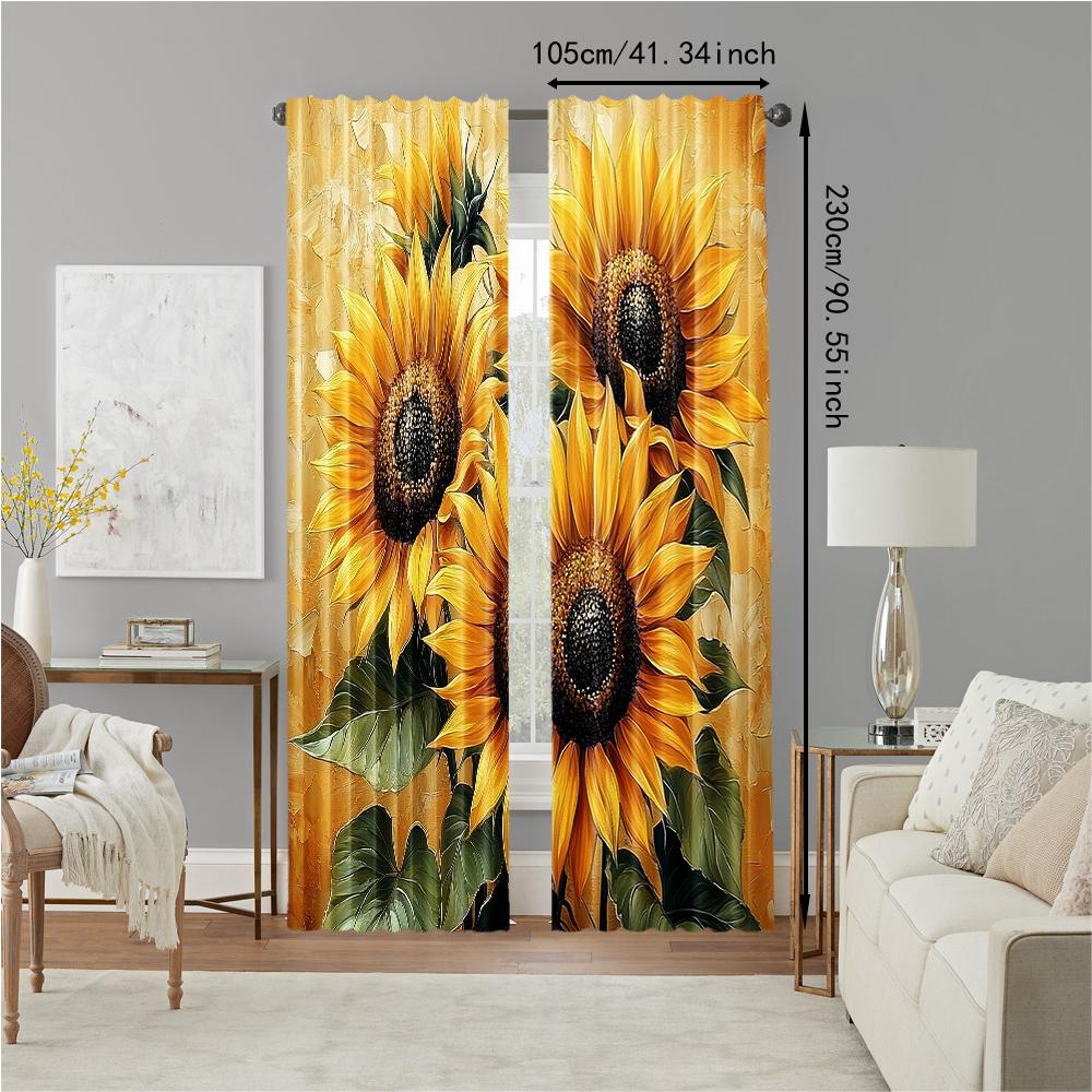 2 pcs, versatile polyester transparent curtains for home decoration Sunflower1 for use in bedrooms and living rooms