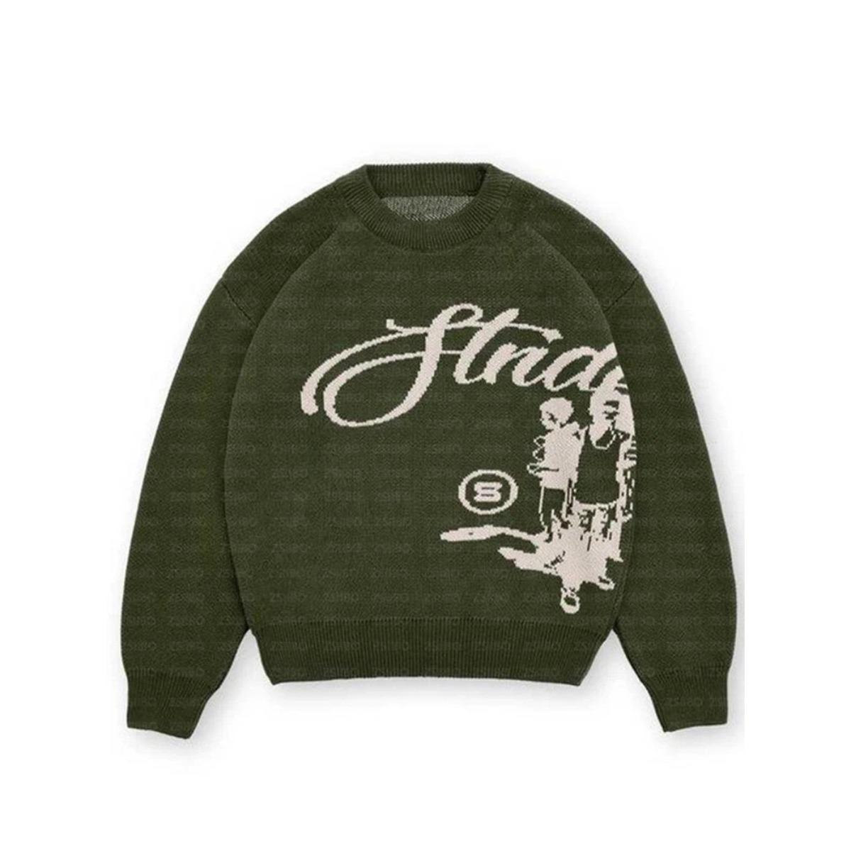 DRIPX New European and American Cartoon Pattern Printing Trend Street Hip-hop Unisex Knitted Pullover Sweater Style Punk High Street M зелёный