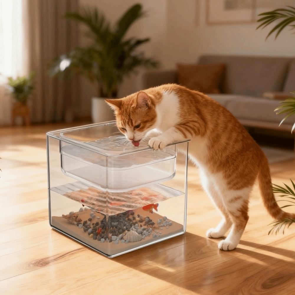Cube Double-layer Fish Tank Plastic Cat Drinking Bowls Goldfish Tanks Landscape Ecological