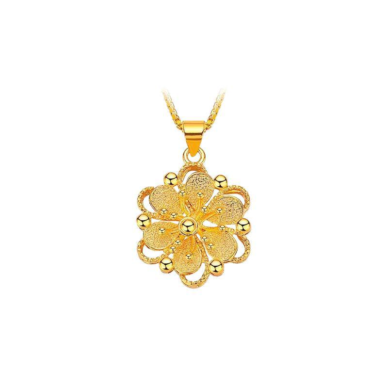 Vietnam Sand Gold-Plated Flower Pendant Necklace - Long-Lasting Color, Elegant Clavicle Chain