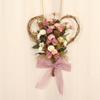 Artificial Carnation Wreath Heart Shaped Artificial Flower Wall Hanging Decoration with Bow