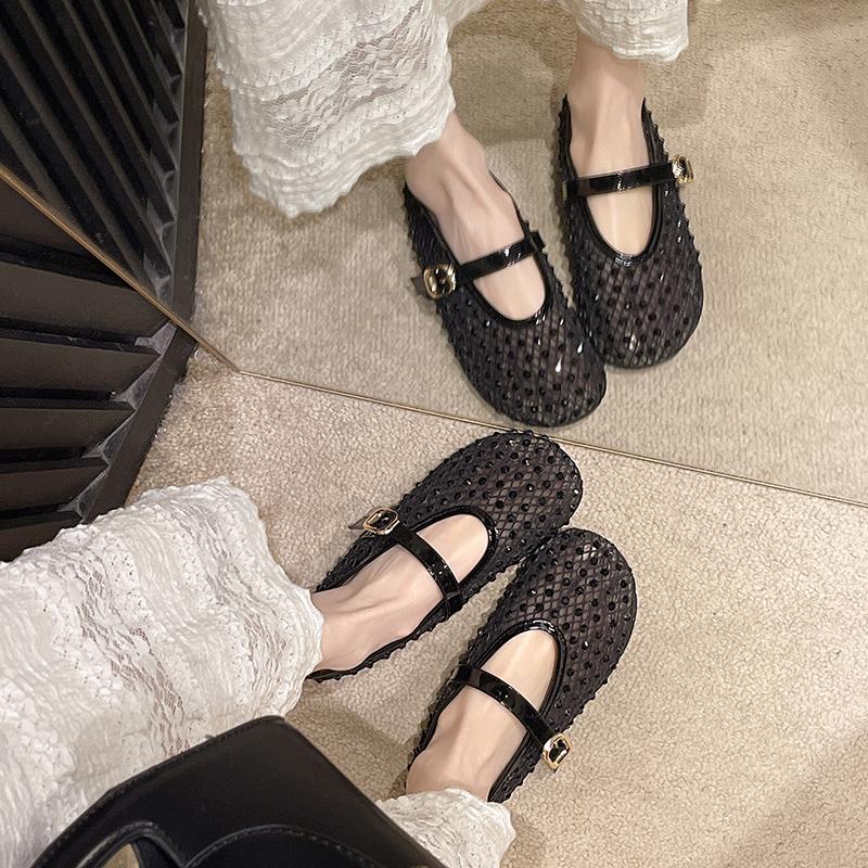 Water Diamond Mesh Soft Bottom Ladle Shoes for Women  New Spring/Summer Matching Skirt with Flat Bottom Single Shoes