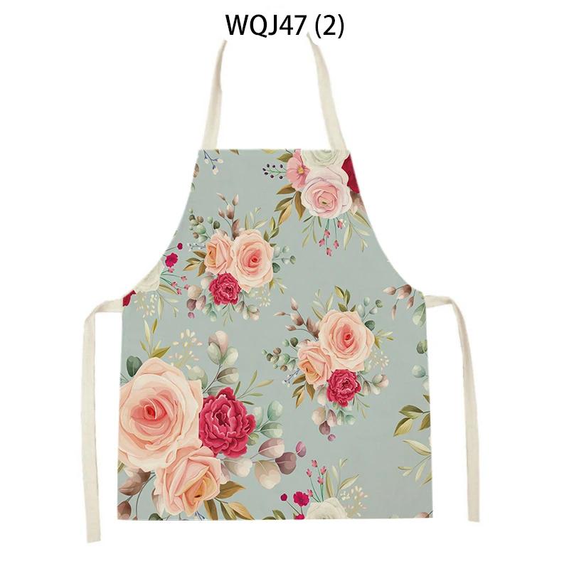 Retro Flowers Linen Kitchen Aprons Floral Printed Cooking Aprons for Women Men Baking Accessories Cleaning Pinafore Delantal