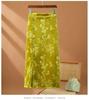 Women's Chinese Style Jacquard Fleece-Lined Velvet A-Line Midi Skirt with Frog Button and Slit