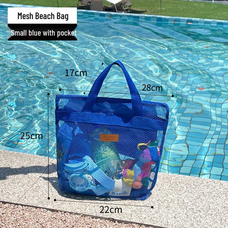 Large Unisex Mesh Beach Bag with Foldable Design and Pocket