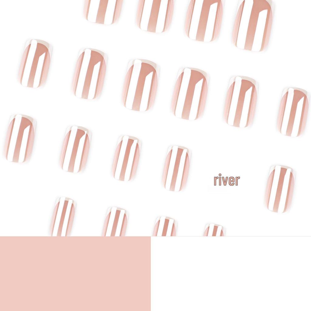 Shiny European & American Nude French White Edge Wearable Nail Art Tips