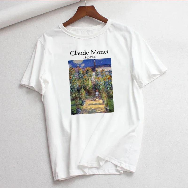Claude Monet New Summer Female Art Printed Unisexs Tshirt Short Sleeve Casual Letter Harajuku Ins Tops Tees Unisexs Clothing