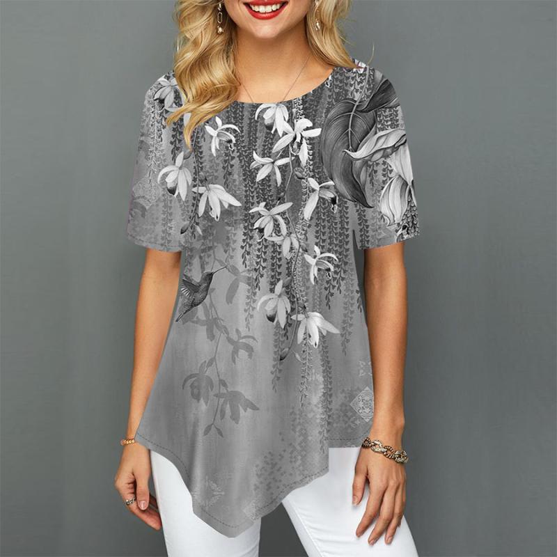 T-shirt da Donna a Manica Corta con Stampa Floreale Grafica Girocollo Top Lungo XS-8XL/Stampa 3D