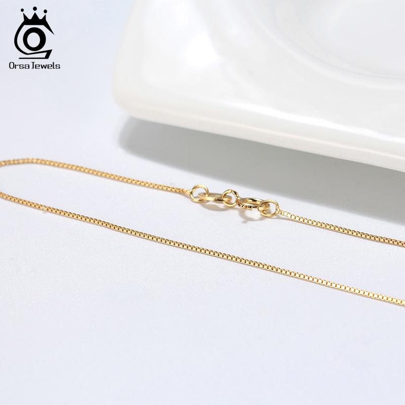 ORSA JEWELS Italian 925 Silver Box Chain Necklace Rose Gold/Gold Plated Silver Necklaces Neck Chains for Pendant SC07-G