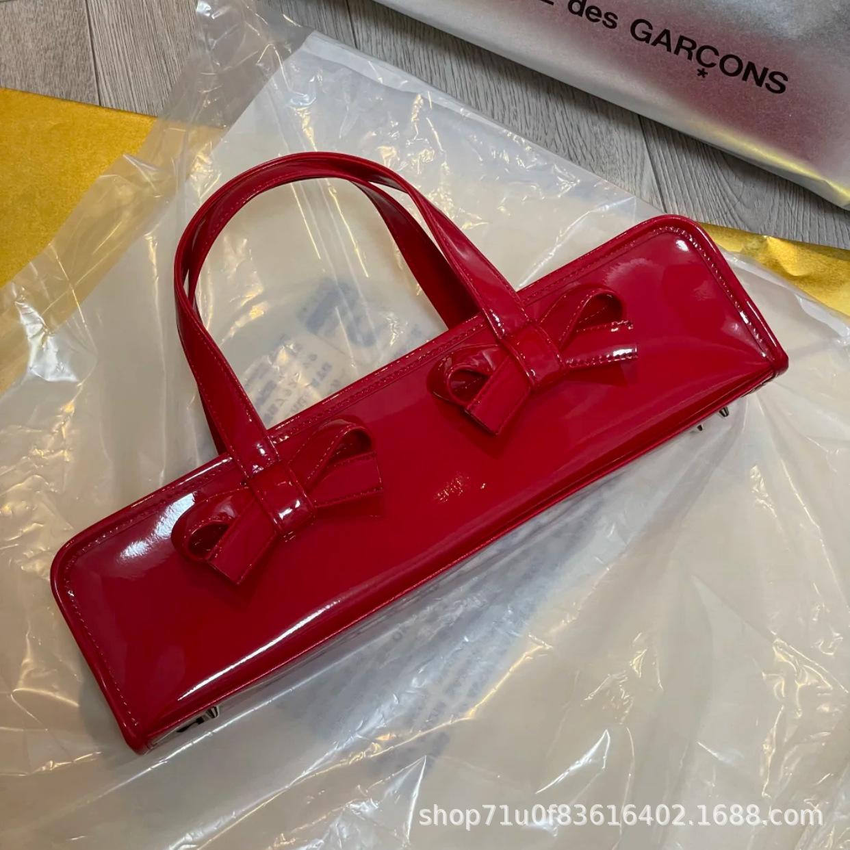 

Лакированная кожа, глянцевая, Spice Girl Baguette, сумка подмышкой, бант, универсальная ручная сумка через плечо красный