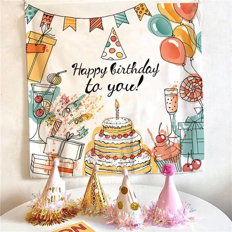 Three layer Cake Birthday Tapestry Wall Hanging Home Decor for Bedroom Living Room Dorm Gift Happy Birthday Aesthetic
