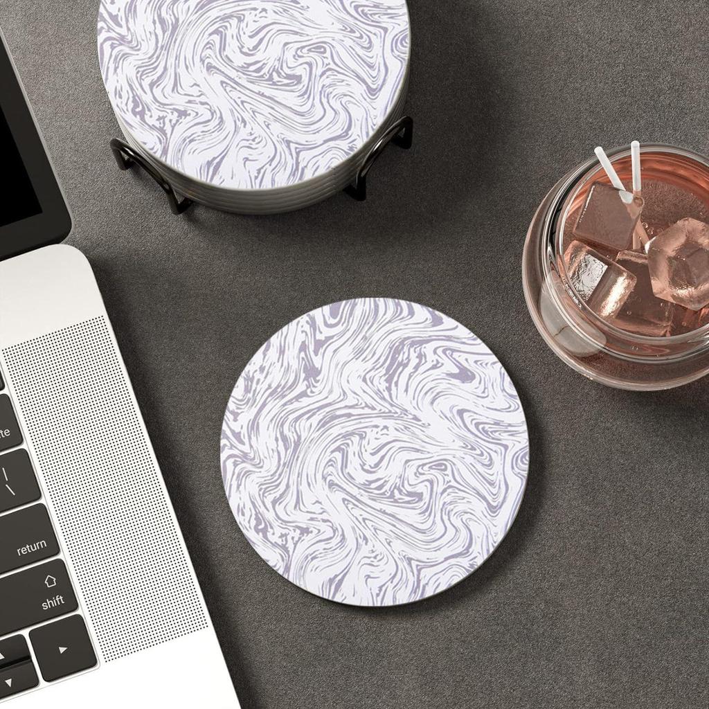 Ceramic Coasters with Matt Finish On Top & Cork Base | Coasters for Cups Set of 6 |