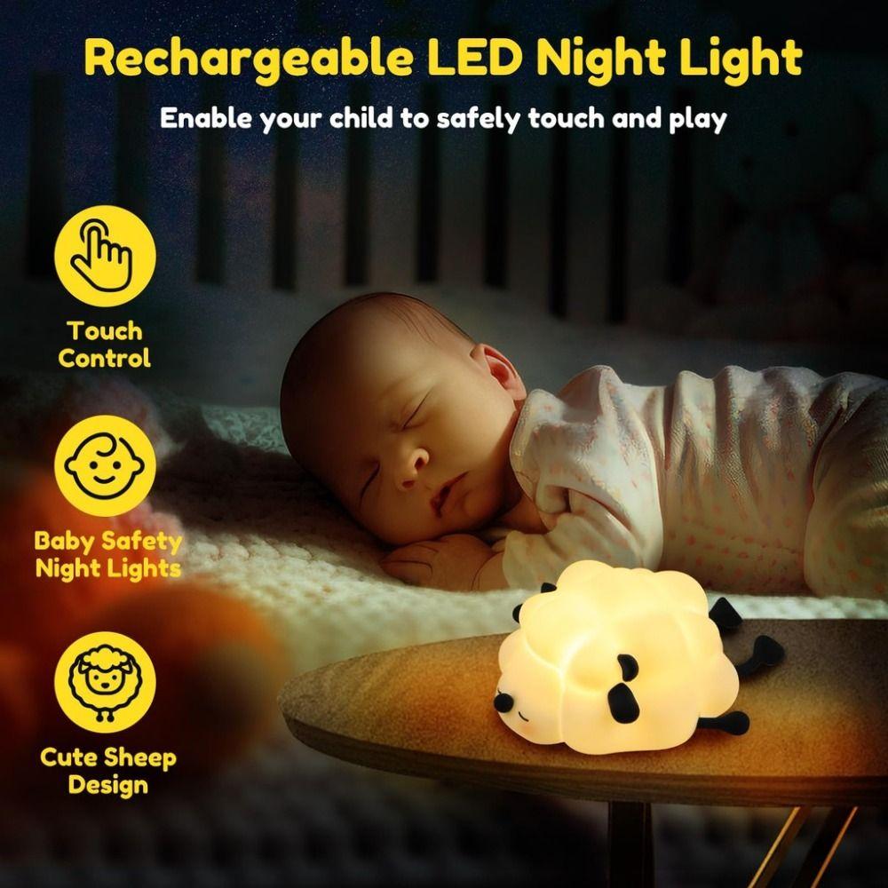 Touch Sensor Silicone Lamb Night Light Three Level Dimmable LED Sheep Night Lamp Ambient Lighting Timer Function