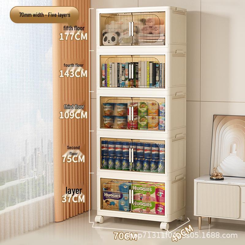 Foldable Floor-Standing Storage Cabinet: Children's Clothes & Toy Organizer with Pull-Out Design.