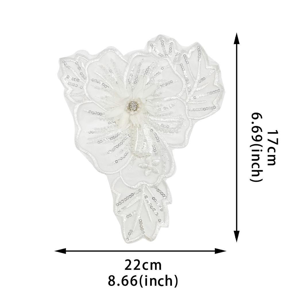 White Handmade Beaded Mesh Sequined Lace Embroidered Cloth Sticker Wedding Dress Children'S Dress Decorative Clothing Accessories