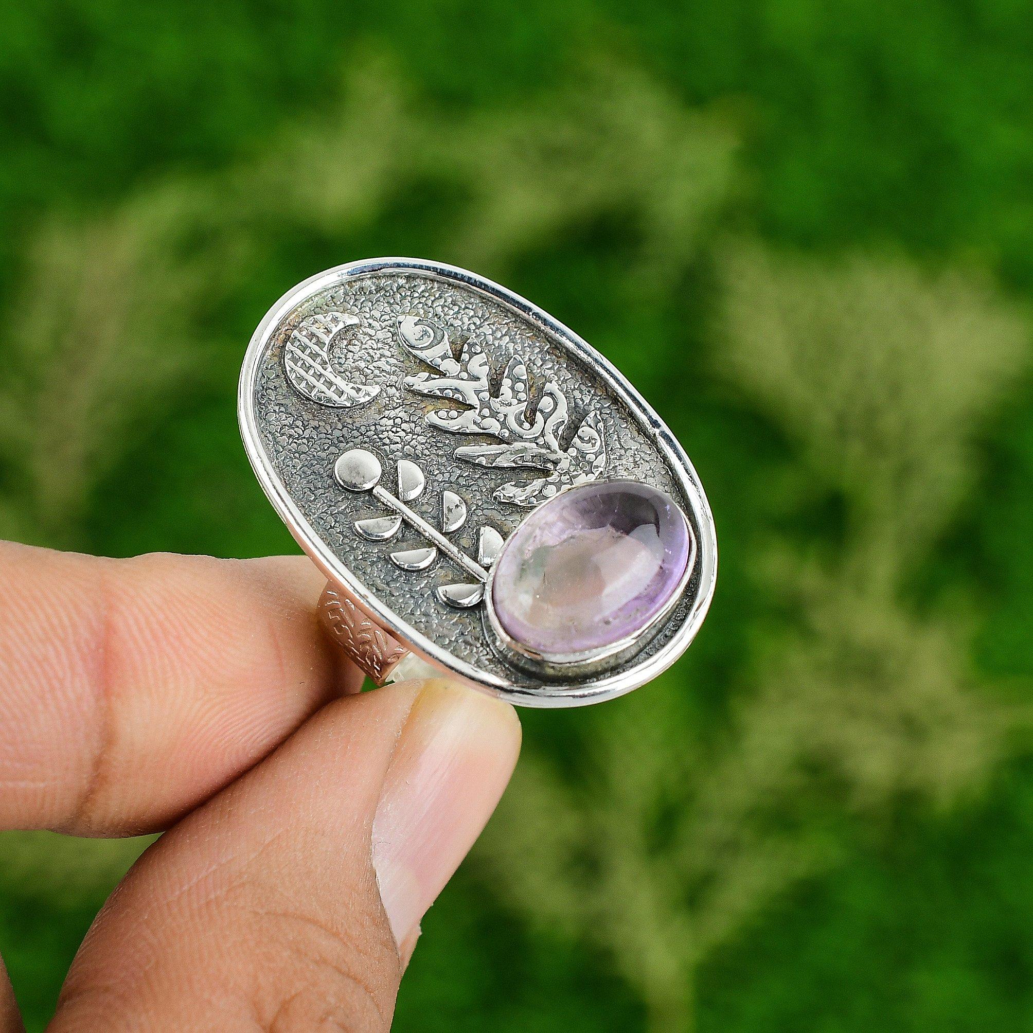 

Подарок для нее Кольцо из серебра 925 пробы с натуральным африканским аметистом, штабелируемое, регулируемое Adjustable