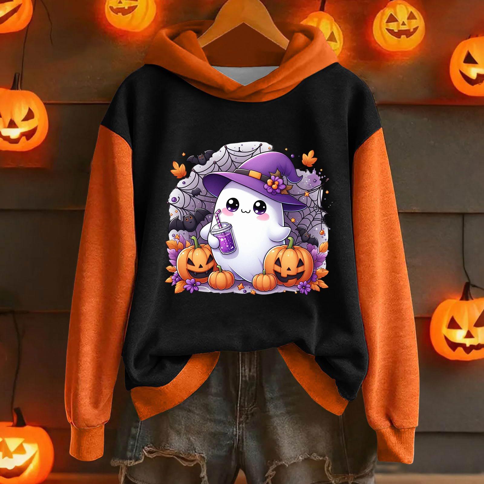 

Женская повседневная модная толстовка с капюшоном и длинными рукавами с принтом на Хэллоуин XL чёрный