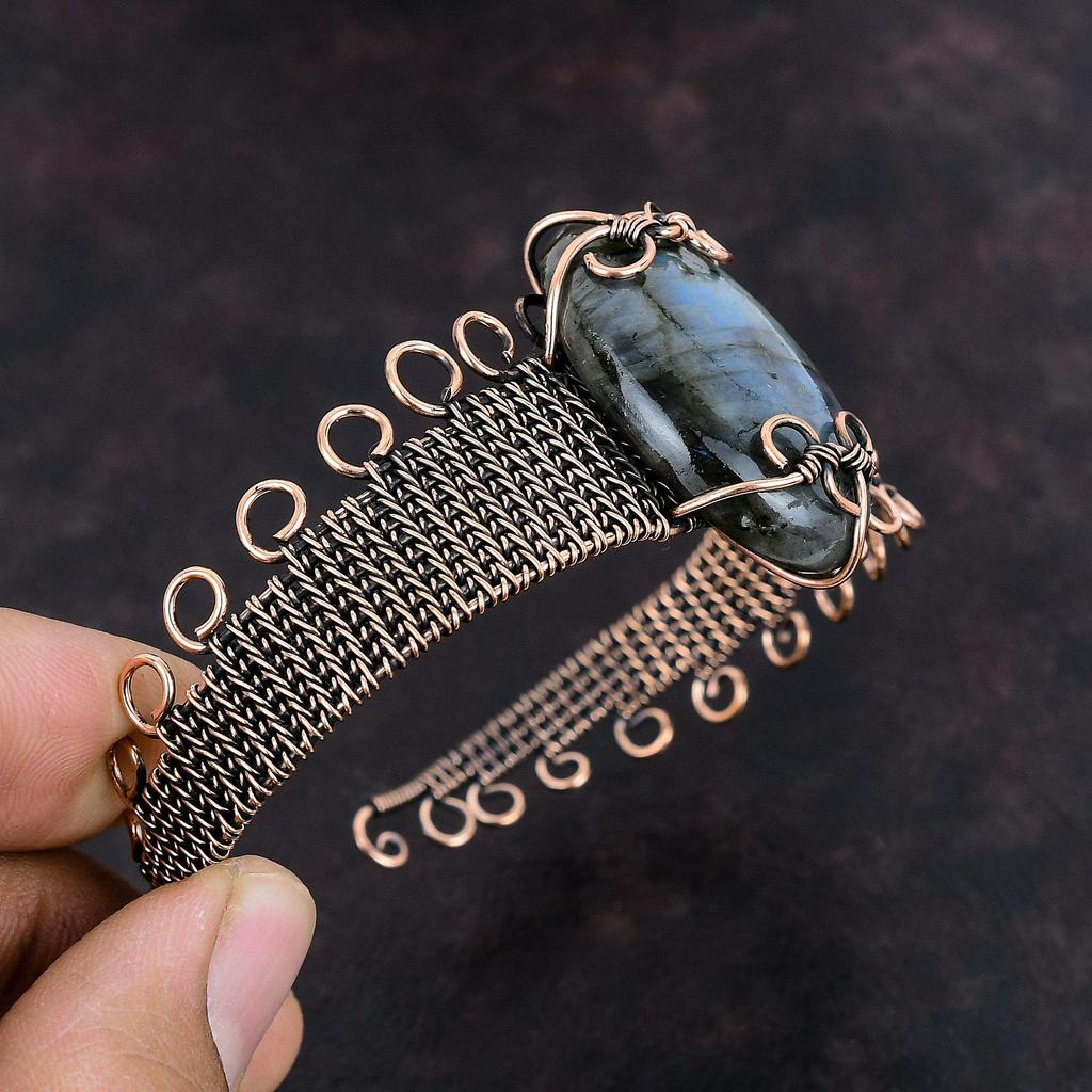 Labradorite Cuff Bracelet Labradorite Bracelet Copper Wire Wrapped Jewelry Handmade Adjustable Bangle Wire Wrap Gemstone Bangle Gift For Him