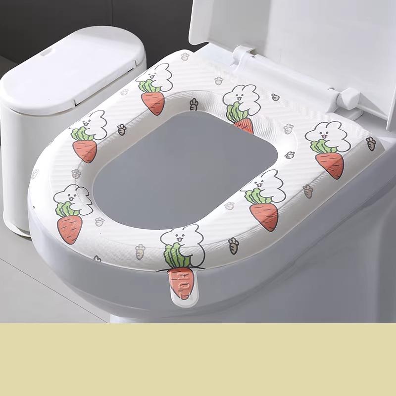 2pcs Cartoon Print Waterproof Quick-dry Toilet Seat Cushion High Elasticity EVA Foam Closestool Seat Cover Reusable Portable Handle Toilet Seat