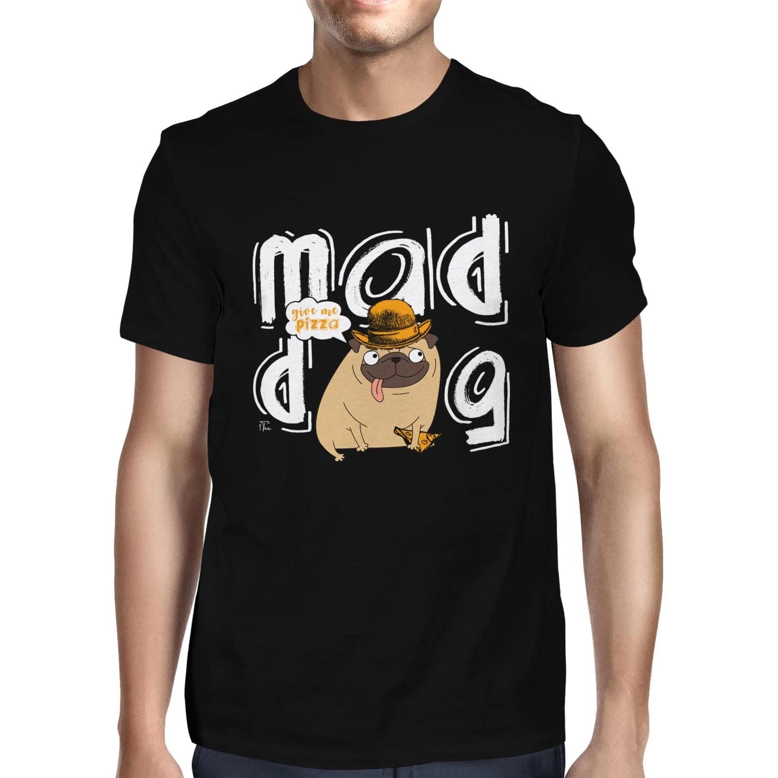 1Tee Mens Pizza Mad Pug Dog  T-Shirt M