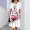Elegant Women Short Sleeve Fashion 3d Print Midi Dress Plus Size Beach Clothing