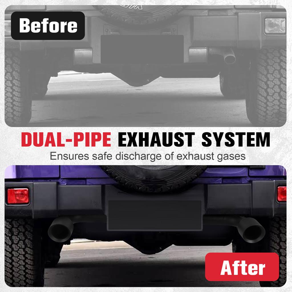 Dual Outlet Exhaust Kit Auto Parts Accessories Exhaust Muffler System Kit Exhaust System Kit for Jeep Wrangler JK 2007-2018