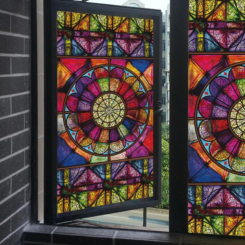 European Vintage Glass Paste Custom Toilet Opaque Painting Tiffany Imitation Art Film Electrostatic Scrub Window Paper
