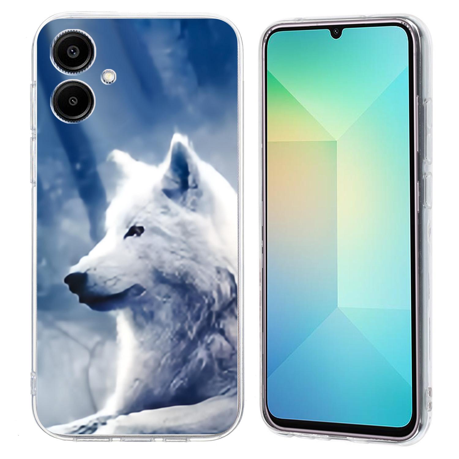 

For Samsung Galaxy A07 4G Case Pattern Printing Shockproof Soft TPU Phone Cover White Wolf