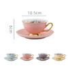 Ceramic coffee cup with plate Golden edged color glazed coffee porcelain mugs Afternoon Tea Cup Flower tea cup afternoon teacups