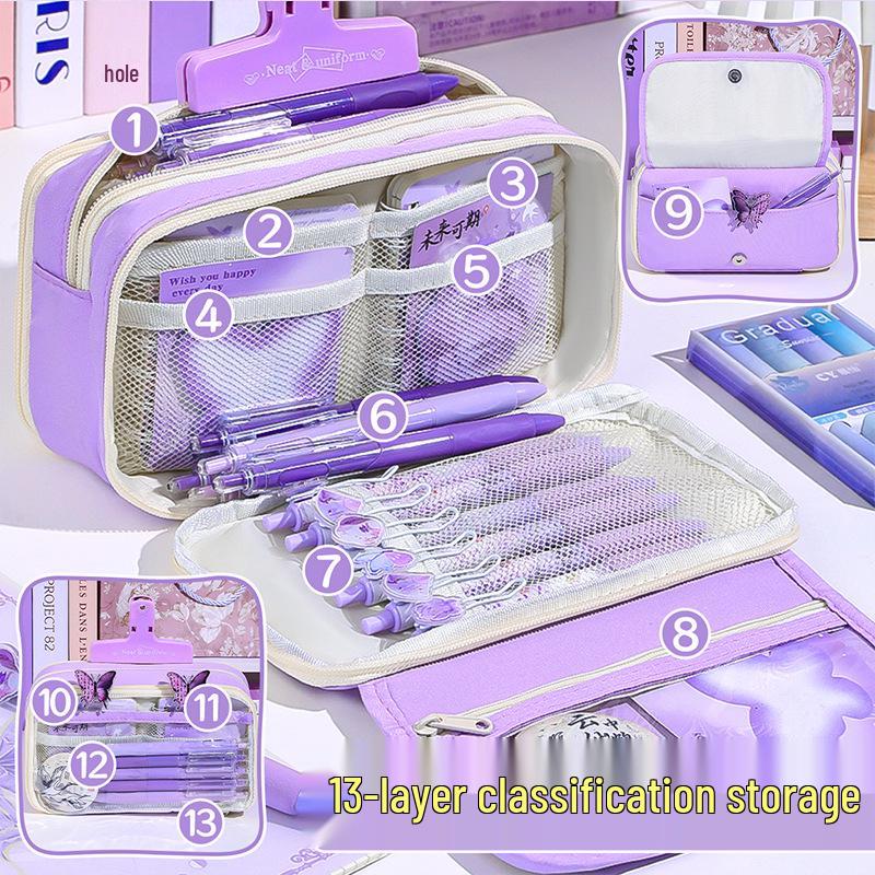 Lila Vintage Schmetterling Federmäppchen Geschenkset: Praktische, Multifunktionale Schreibwaren für Abschluss und Studienbedarf.