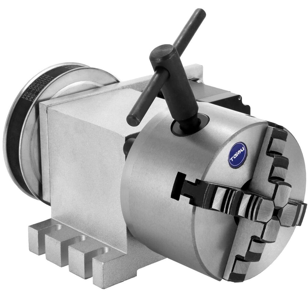 CNC Rotational Rotary Axis 4-Jaw Chuck 100mm Hollow Shaft 4th Axis Rotary Axis Tailstock CNC Router Engraver Machine