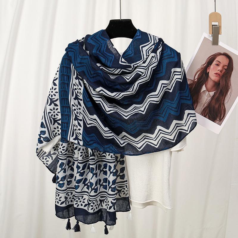 Bohemian Colorful Printed Women's Tassel Scarf - Perfect for Seaside Vacations and Sun Protection