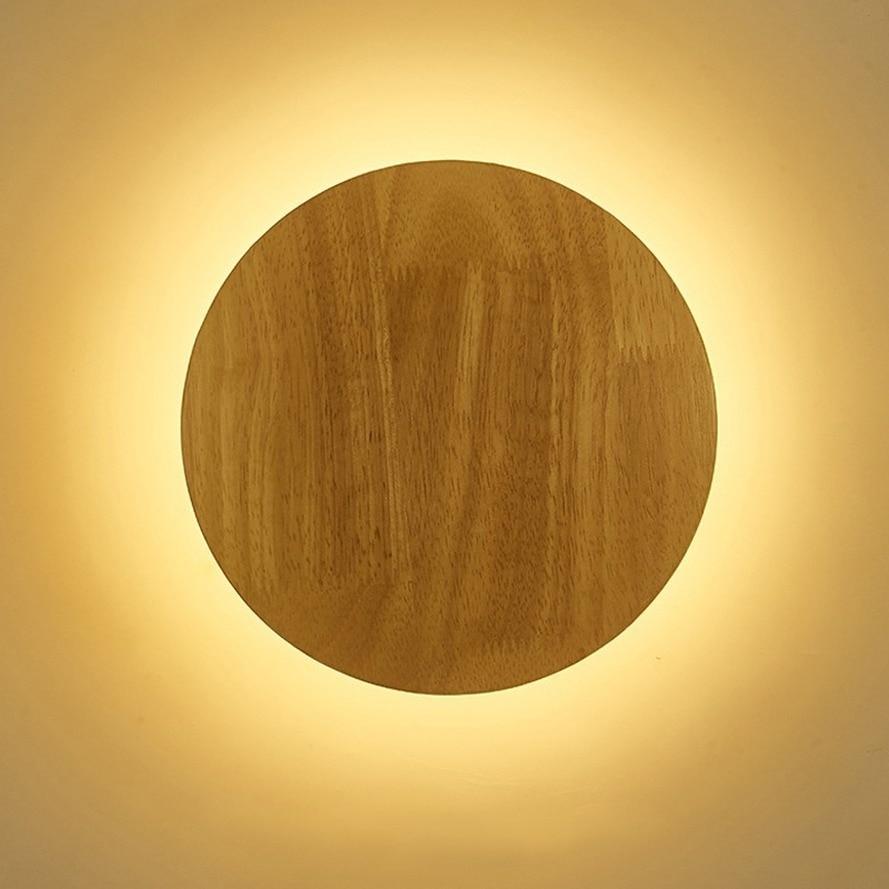 Simple style wooden craft LED wall lamp round oval shape with light source wall-mounted indoor lighting simple style Simplicity