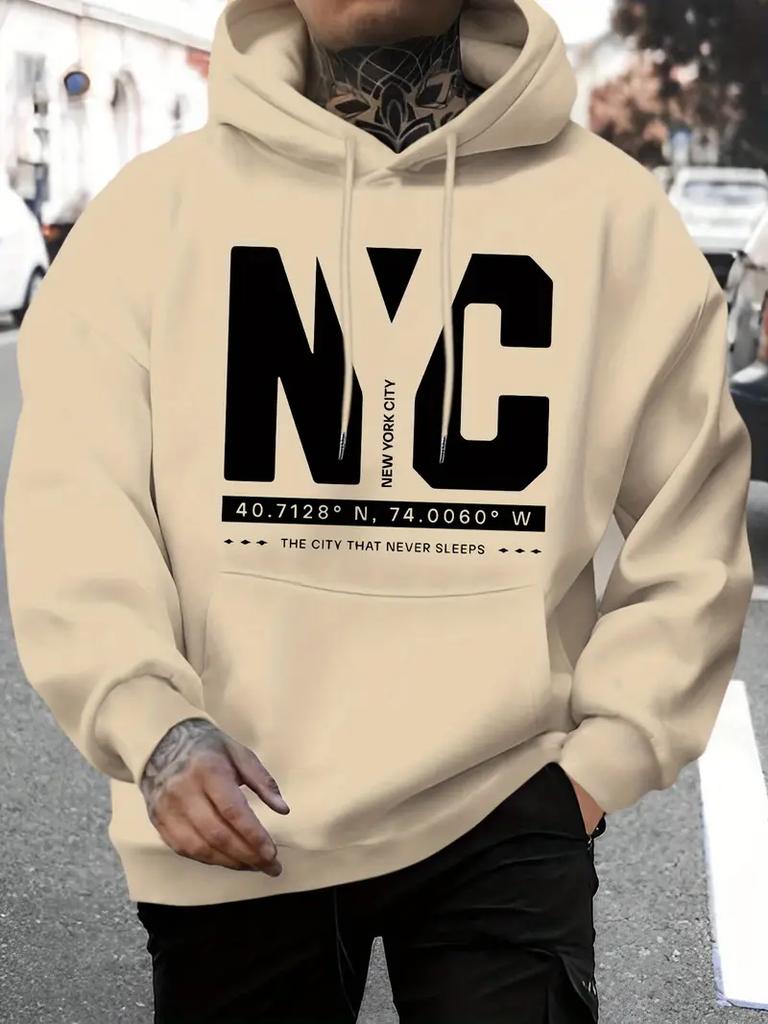 Herren Casual New York Buchstaben bedruckter Casual Hoodie, modischer Kordelzug-Hoodie, Herbst- und Winteroberteil, bequem und vielseitig