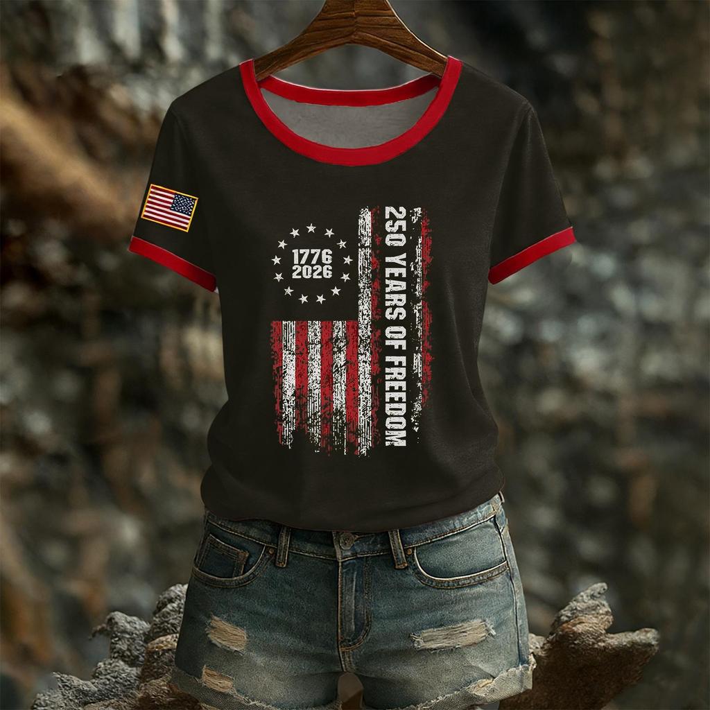Women's Casual Round Neck Short Sleeve Pullover Printed T-Shirt Top