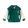 Boys Fleece Lined Zip Up Baseball Jacket Cartoon Embroidered Stand Collar Warm Outerwear Autumn Winter Clothing for Toddler and Kids