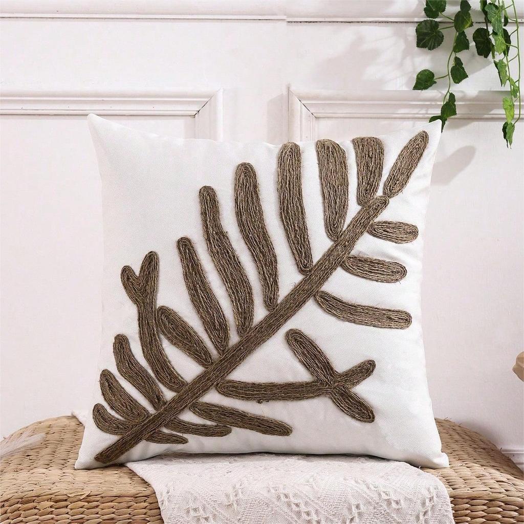 Pillowcase Linen Letters Leaf Embroidery Sofa Cushion Cover